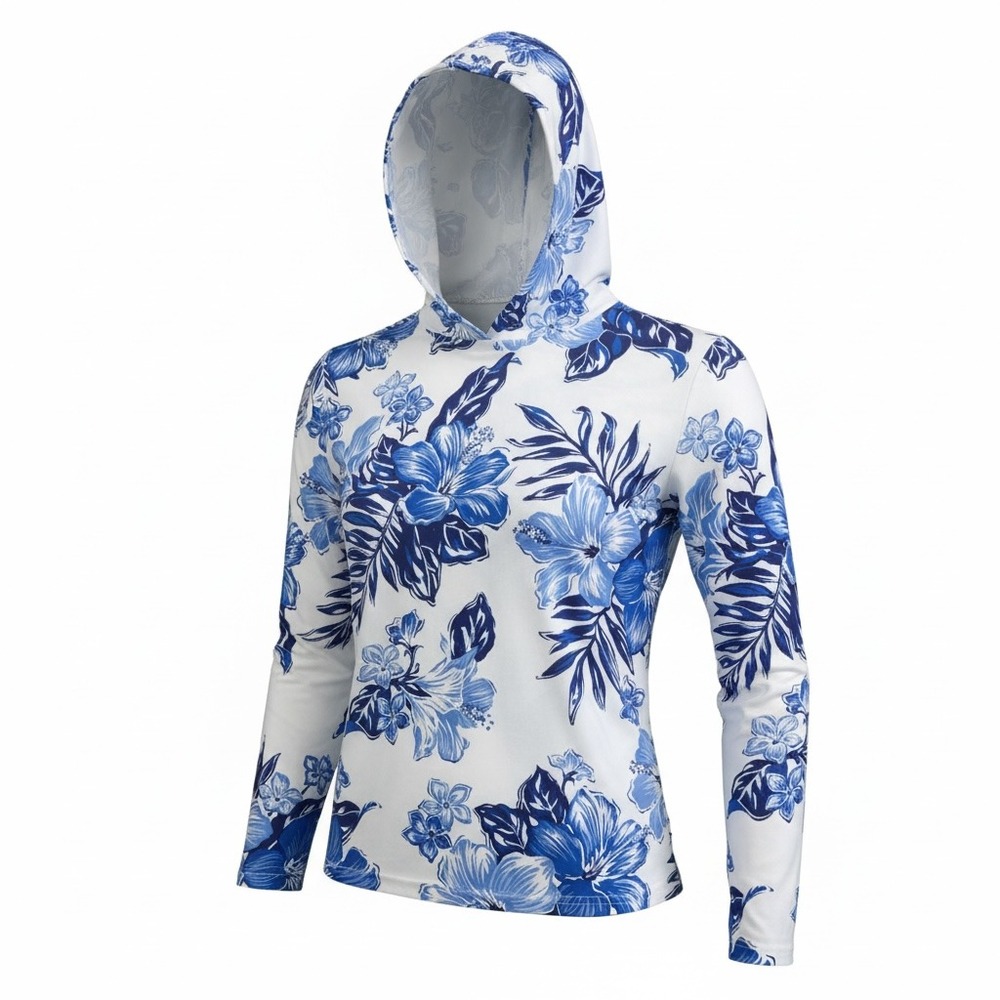 Polo Ralph Lauren Women's Blue Hibiscus Floral Hoodie, Size Medium, 100% Cotton